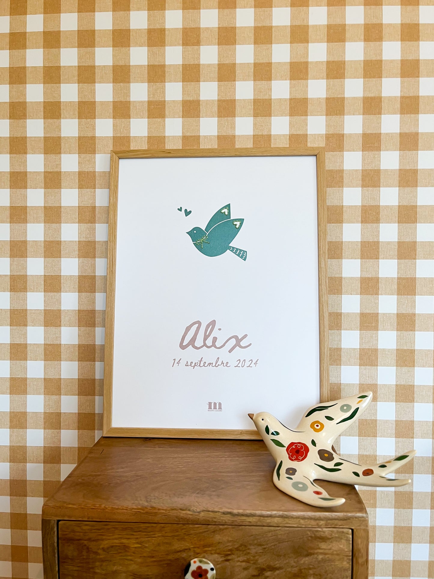 Affiche personnalisée et brodée "oiseau"